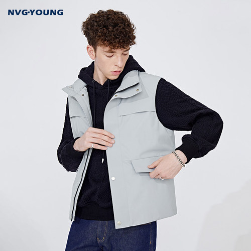 Navigare意大利小帆船休闲白鸭绒羽绒马甲男冬季灰色保暖背心外套