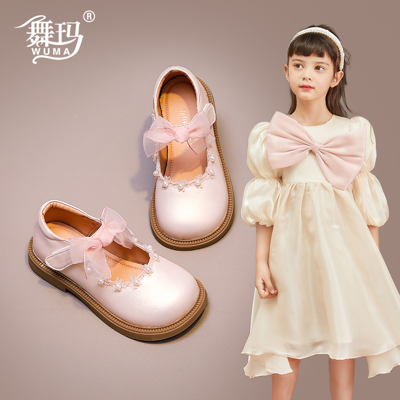 舞瑪女童秋季真皮蝴蝶結公主皮鞋