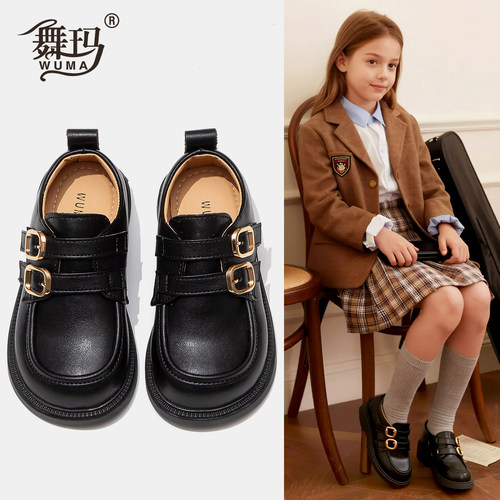 舞玛女童鞋子校园黑皮鞋春季单鞋
