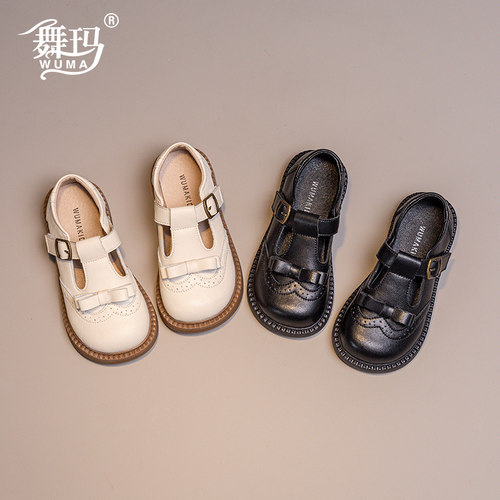 舞玛女童皮鞋蝴蝶结公主春季