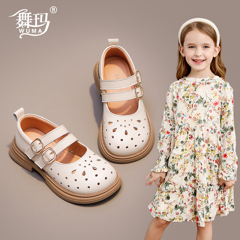 舞瑪女童春夏季黑色軟底小皮鞋