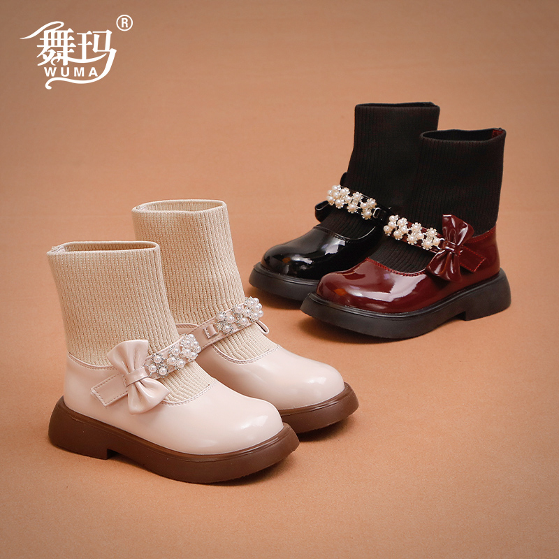 舞玛2023冬季真皮女童公主袜子靴