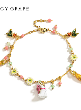 Juicy Grape可爱小兔子胡萝卜手链女珐琅兔动物手饰新年生日礼物