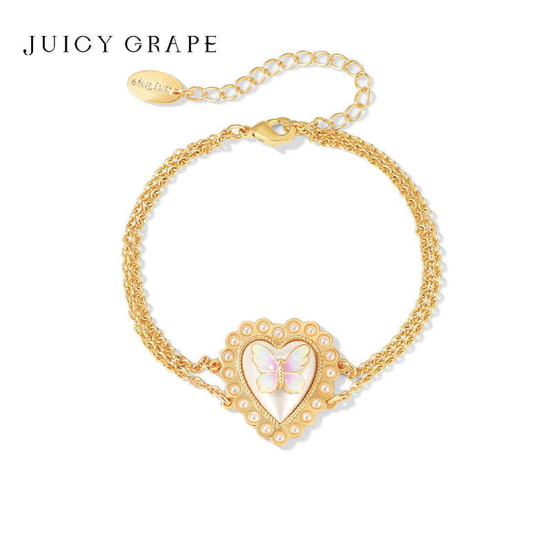JuicyGrape心形珍珠蝴蝶手链