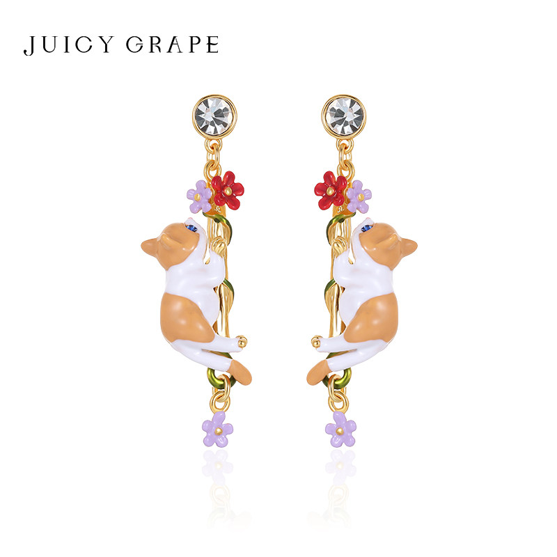 Juicy Grape可爱猫咪耳环女田园风小动物耳饰轻奢原创设计感耳坠