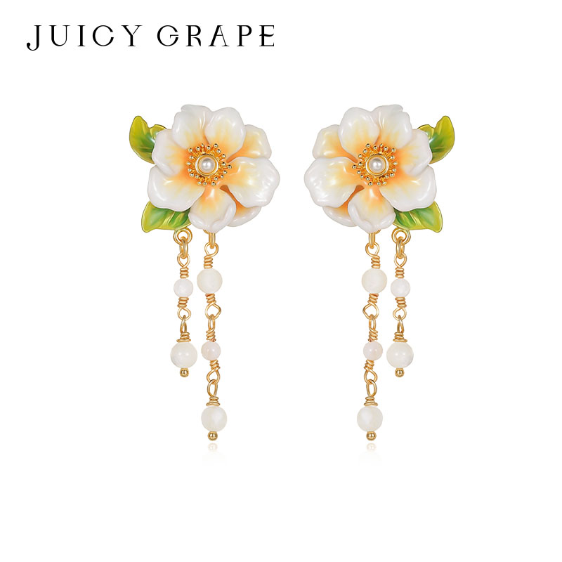 JuicyGrape茉莉花珐琅耳饰