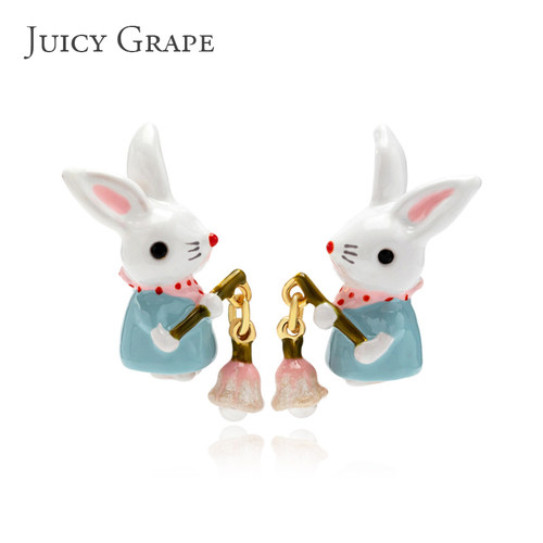 Juicy Grape耳环可爱兔子铃兰花耳钉女超仙气质少女森系珐琅耳饰 - 封面