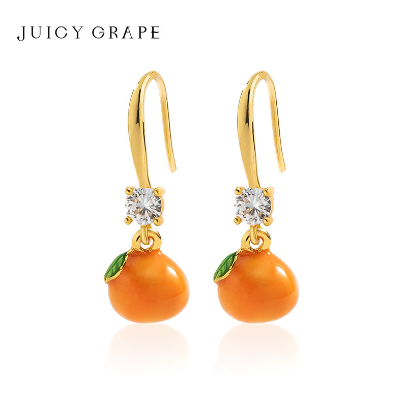 Juicy Grape橘子耳钩女原创可爱樱桃苹果桃水果耳饰耳环珐琅耳坠