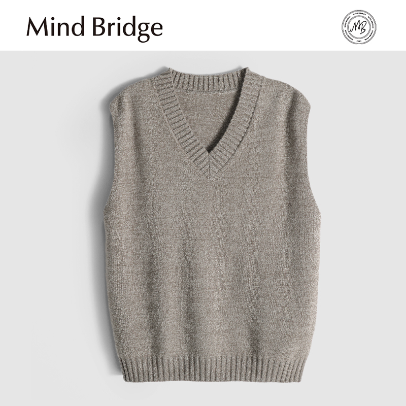 MindBridge100%绵羊毛/600g秋冬V领针织保暖背心内搭打底衫男MA74