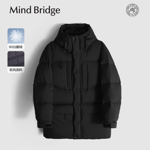 MindBridge90白鹅绒/尼龙66/防风保暖商务休闲中长款羽绒服冬MAD4