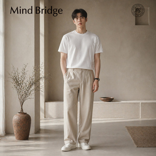 MindBridge夏季230g长绒棉重磅圆领休闲宽松短袖T恤透气潮t男MA14