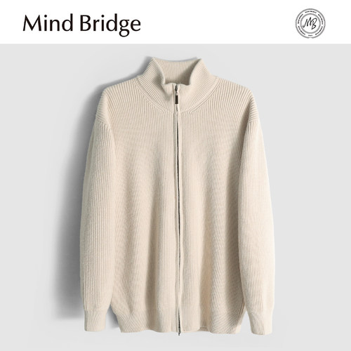 MindBridge绵羊毛9针加厚竖条提花/秋冬弹力保暖针织毛衣开衫MA8D