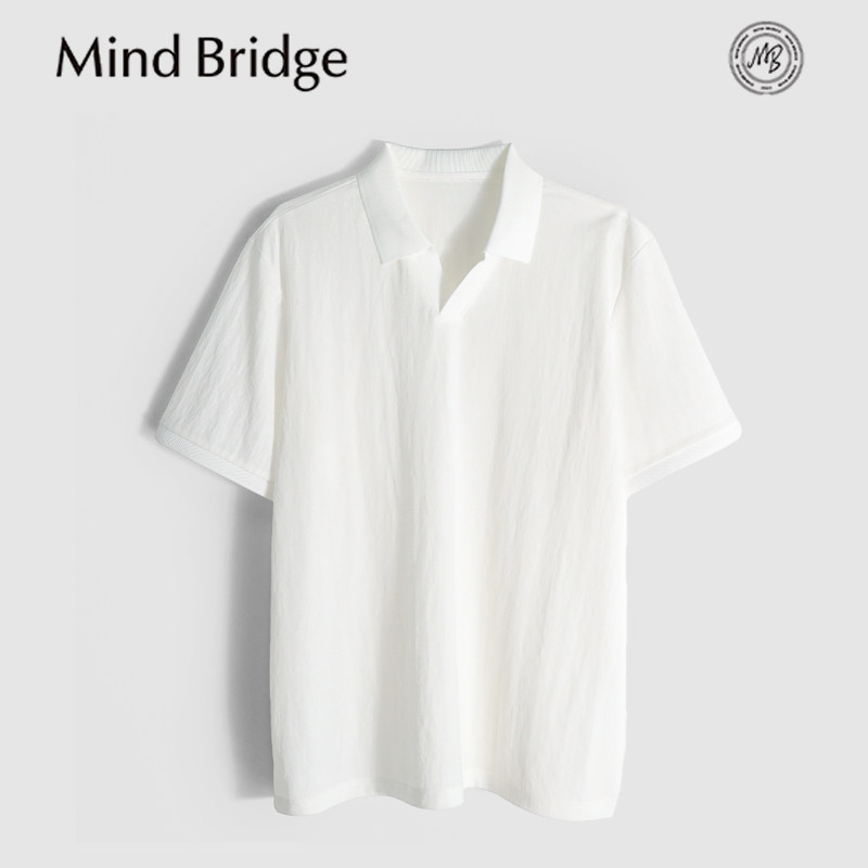 MindBridge棉麻混纺/4色阔版宽松海鸥领短袖T恤/手感细腻丝滑MB1V
