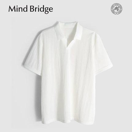 MindBridge棉麻混纺/4色阔版宽松海鸥领短袖T恤/手感细腻丝滑MB1V
