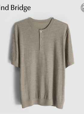 MindBridge100%精纺丝光绵羊毛/经典亨利领短袖T恤针织POLO衫MB0V