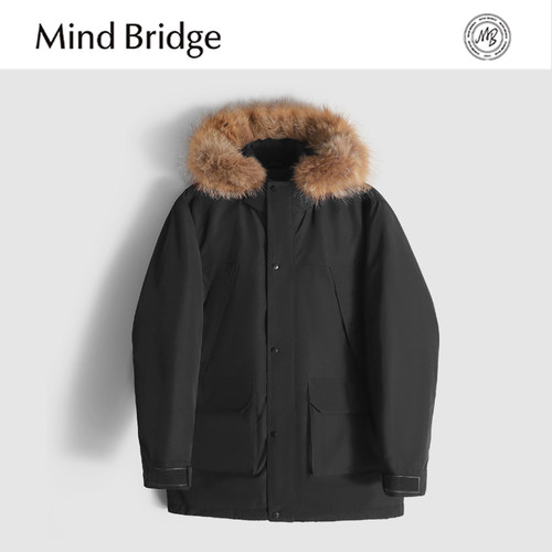 MindBridge90鸭绒/高密梭织/冬季防风保暖大毛领中长款羽绒服MACL