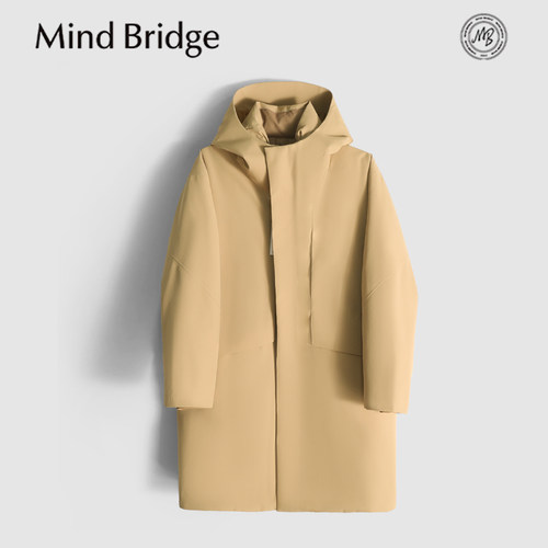 MindBridge90白鹅绒/高密梭织/防风保暖过膝长款连帽羽绒服冬MAD2