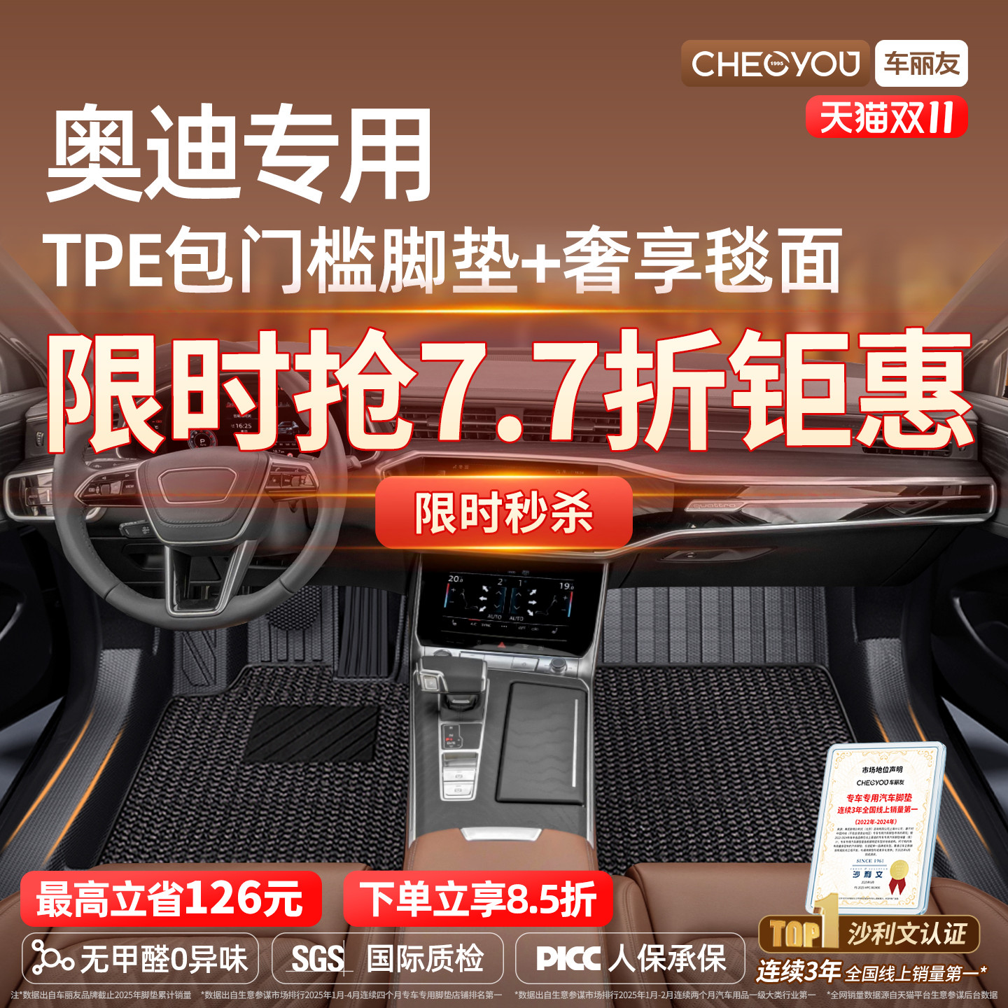 车丽友适用奥迪TPE包门槛脚垫