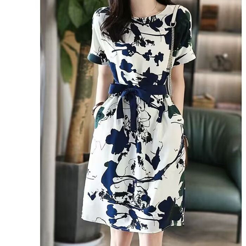 中国风水墨印染连衣裙女2025夏季