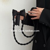 手机背夹斜挎挂绳韩系公主充棉黑色蝴蝶结百搭解放双手手机夹通用