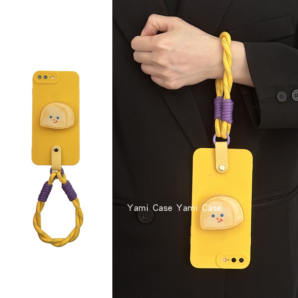 黄色创意芝士支架适用16苹果15promax手机壳iphone13软胶11精孔12pro个性手拎绳7p8韩风xs防摔14pro保护套