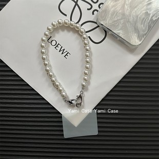 手机挂链短款 百搭包链 手提珍珠气质简约适用苹果华为通用夹片时尚