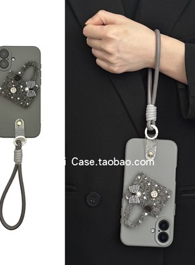 ins日韩深灰色小香毛毡珍珠包包16promax适用苹果17promax手机壳iphone13软胶15pro软皮手绳12手绳14保护套