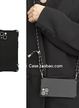 简约黑色ins小众赫本风可调节斜挎绳16promax适用苹果17promax手机壳iphone13四角挂耳15全包12防摔14保护套