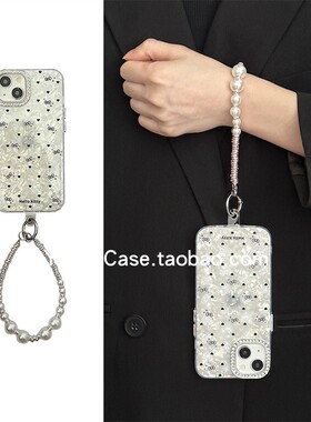 甜酷高级感ins韩系钻框黑色满屏蝴蝶结16promax适用苹果15promax手机壳iphone13链条15防摔12全包14保护16套