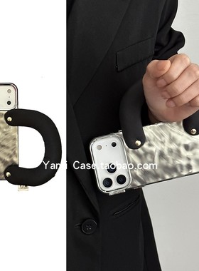 高级感小众深灰色凌波充棉手腕带16适用17promax苹果15promax手机壳iphone14时尚防摔12pro手拎11保护套