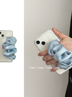 简约透明软壳蓝色丝巾手腕带14适用苹果15promax手机壳13pro小众设计感12软胶11纯色78plus保护xs套