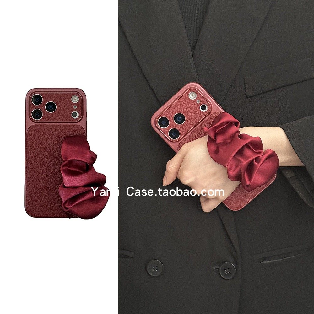 大视窗ins复古酒红荔枝皮纹丝巾手腕带适用苹果17promax手机壳iphone15promax全包16小众高级感14保护13套,3C数码配件,手机保护套/壳,淘宝优惠券,粉丝福利购,淘宝优惠卷