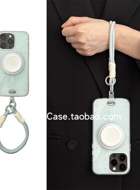 简约ins好看韩系蓝色泼墨带磁吸支架适用16promax用苹果15promax手机壳iphone13软皮手提12时尚简约14保护套