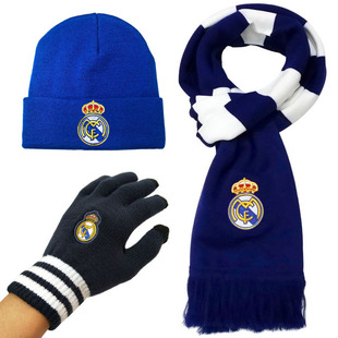 皇马切尔西尤文阿森纳巴黎曼城足球队训练手套保暖围巾毛线帽子