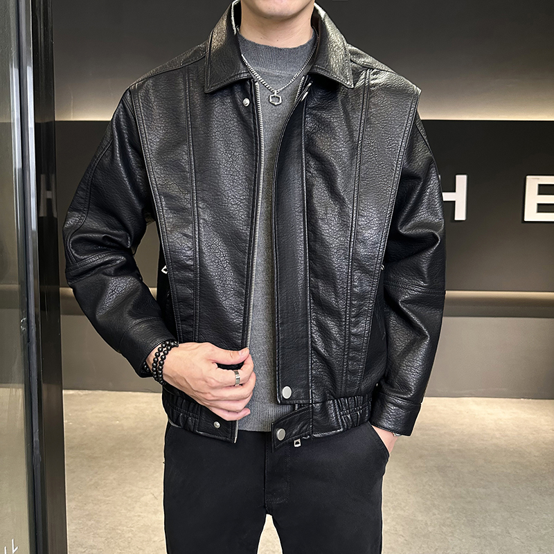 潮流机车服皮衣夹克男外套2025秋冬季短款翻领休闲痞帅男装皮褂子