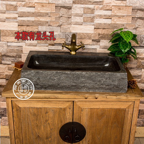 户外洗手盆石头开龙头孔