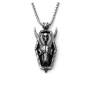 欧美朋克风骷髅头钛钢吊坠 霸气羊头骨不锈钢项链配饰品