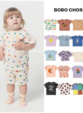 4折 bobo choses现货婴幼儿宝宝有机棉印花T恤卡通短袖上衣衬衫