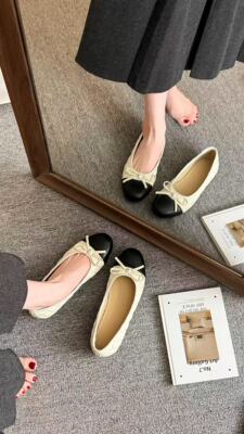 浅口平底鞋通勤女鞋单鞋女经典小香风蝴蝶结平底芭蕾舞鞋