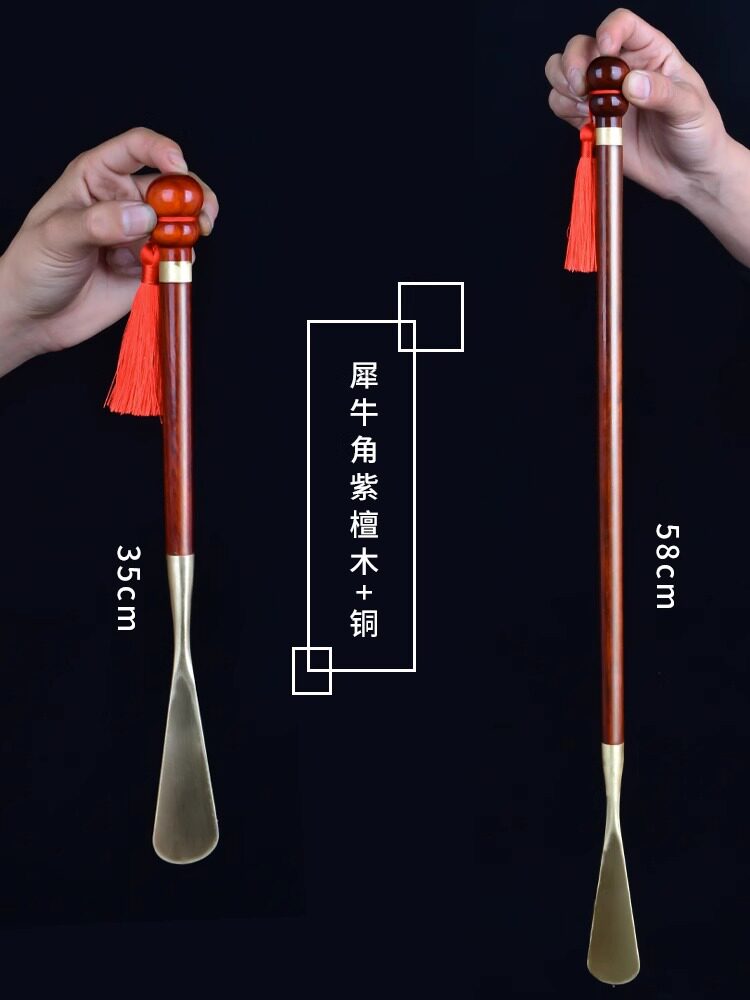 임산부가 구부리지 않고 사용할 수 있는 긴 손잡이가 있는 단단한 나무 순수 황동 구둣주걱 휴대용 고급 가벼운 고급 신발 착용 도구