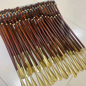 小叶紫檀木长柄鞋拔子纯铜福字拔头老人孕妇不弯腰实木提鞋鞋拔子