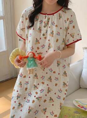 可爱在逃公主风新款睡裙女生夏天居家圆领短袖宽松薄款连衣裙睡衣
