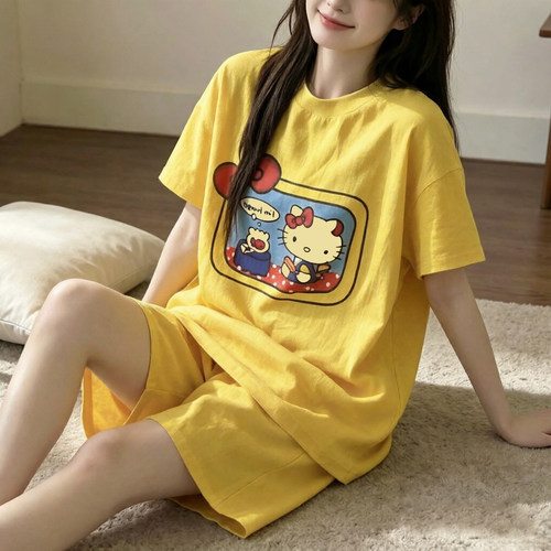 夏季卡通helloKitty印花睡衣可爱休闲百搭女款短袖短裤家居服套装