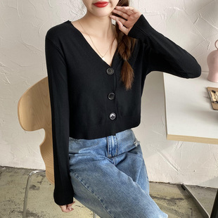 矮小个子外搭短款外套长袖针织衫开衫女装春秋上衣显瘦v领毛衣