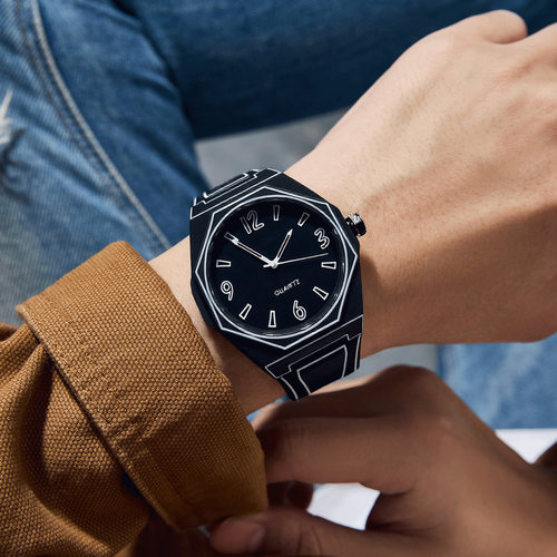 二次元漫画线条高级感男士商务石英表潮流新款防水运动电子表夜光