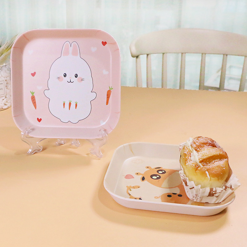 时尚创意日式卡通竹纤维粉色小碟子防摔小吃碟骨头碟盘子餐具加厚