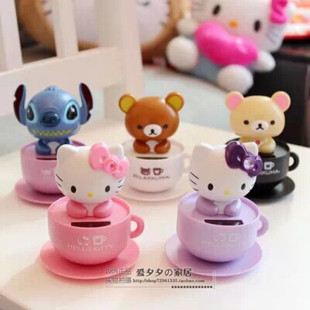 饰KT 摆件可爱摇头咖啡杯公仔装 太阳能公仔轻松熊汽车用品 车饰
