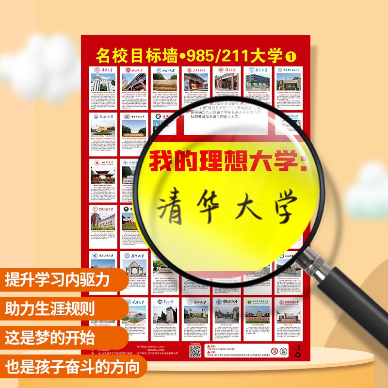 2025年新款名校目标墙贴985211高考重点大学目标激励挂图