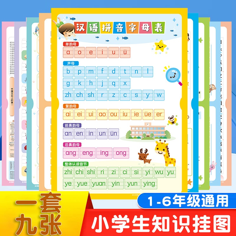 【同款全套9张】儿童学习挂图全套拼音字母乘除加减口诀