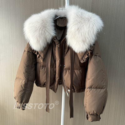 鹅绒服短款羽绒服女外套护理毛领